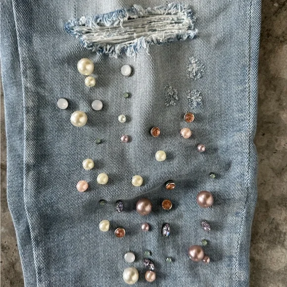 DRIFTWOOD Light Blue Skinny Jeans with Embellishments - Picture 3 of 6